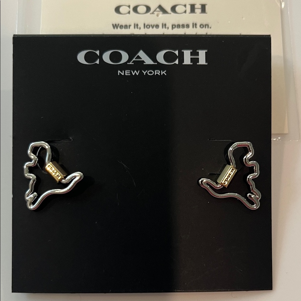 Coach Two-Tone Silver and Gold Outline REXY Stud Earrings